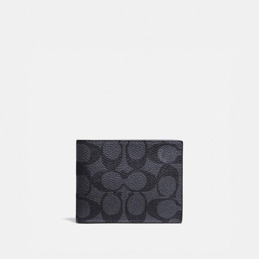 Carteira COACH Slim Billfold In Signature Canvas Masculino Cinzentas | 52846MLDK