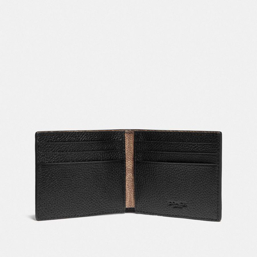 Carteira COACH Slim Billfold With Signature Canvas Detail Masculino Pretas | 96432AFND
