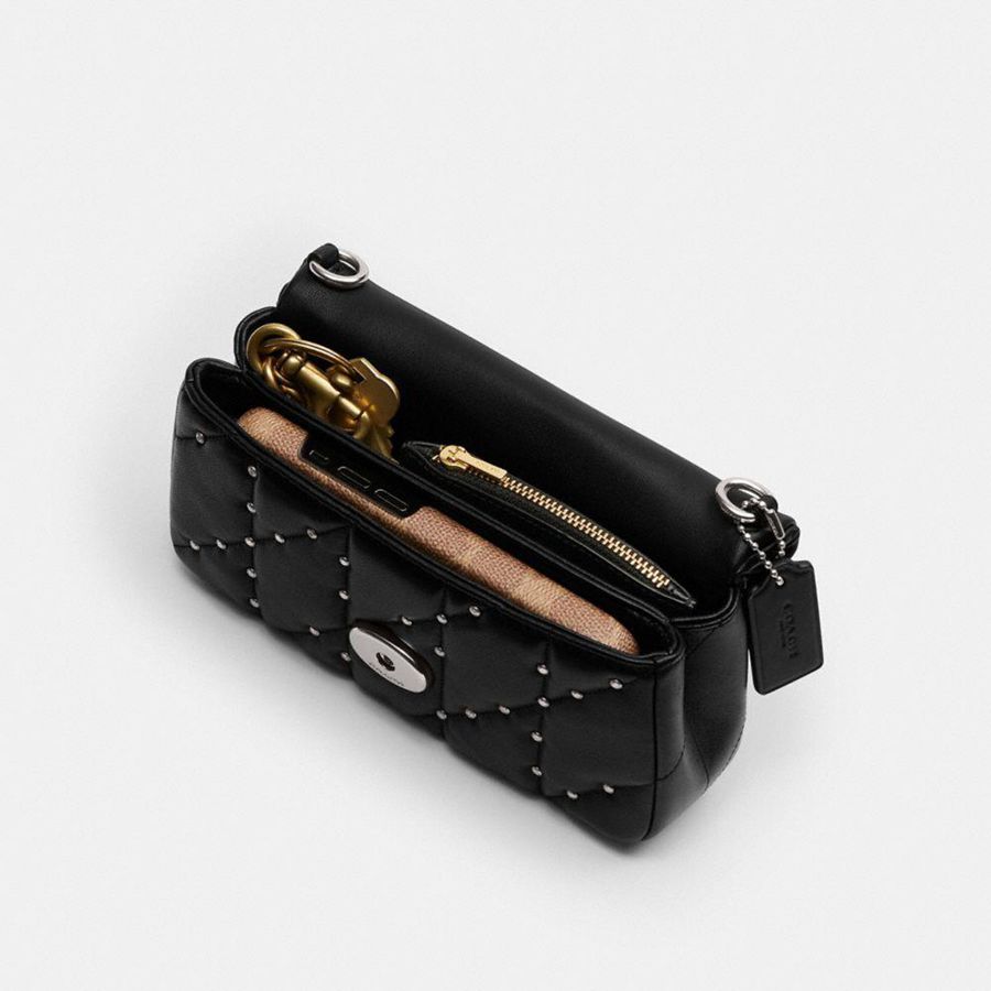 Carteira COACH Tabby Crossbody Wristlet With Pillow Quilting And Crystal Rivets Feminino Pretas | 20534VSCQ