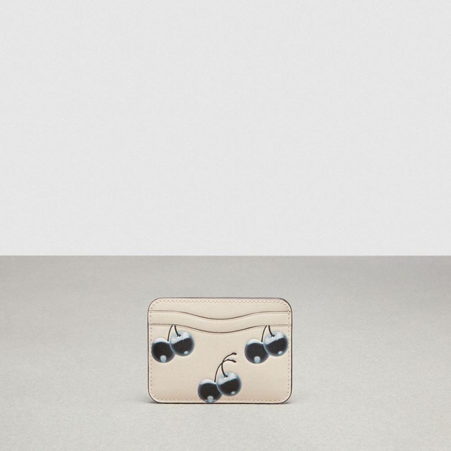 Carteira COACH Wavy Card Case In Coachtopia Leather With Cherry Print Feminino Branco | 23648ZMFC