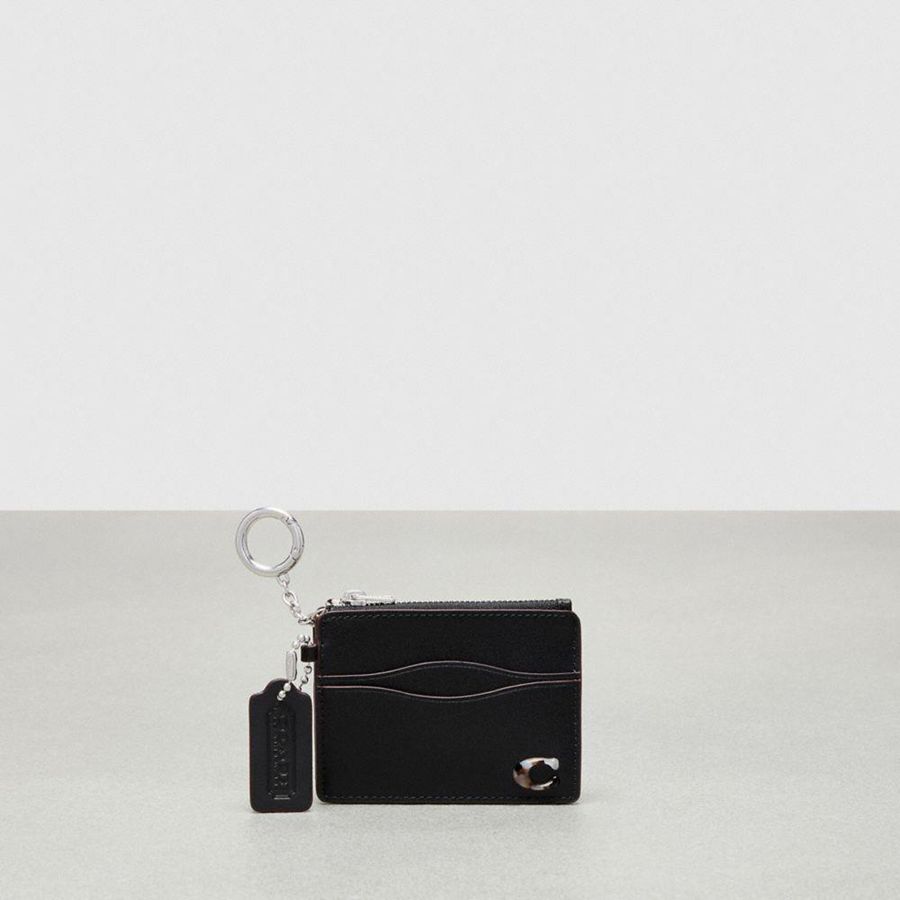 Carteira COACH Wavy Zip Card Case With Key Ring Feminino Pretas | 25981YLGP
