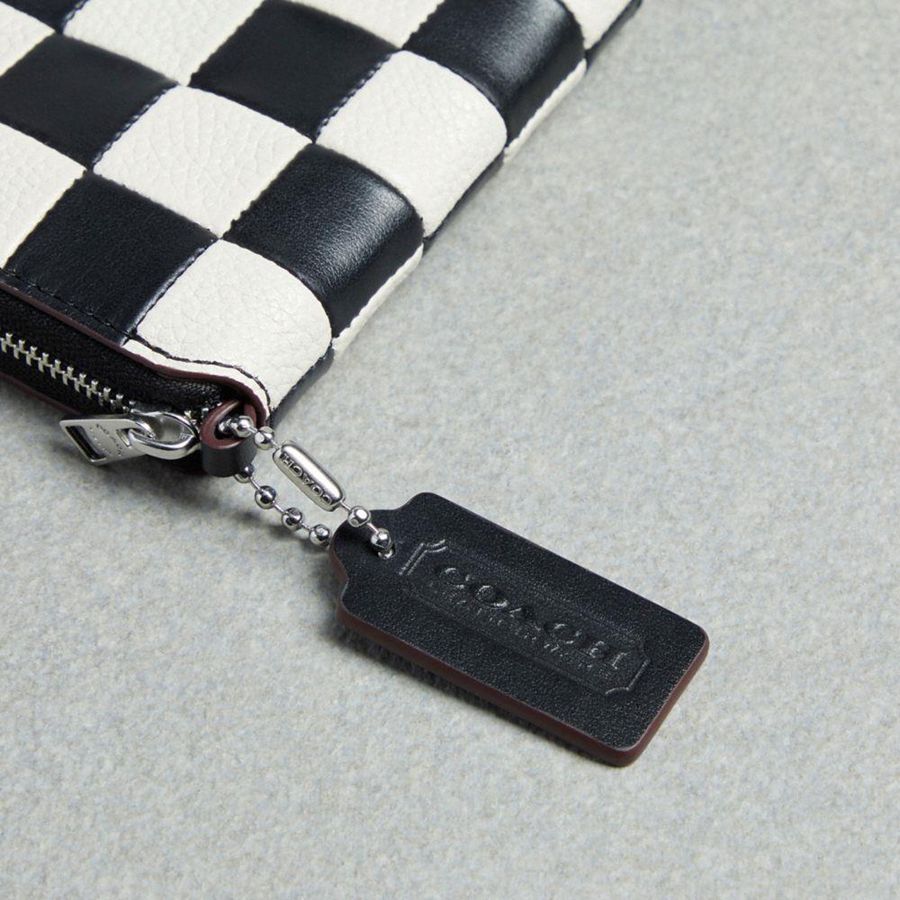 Carteira COACH Zip Around In Checkerboard Upcrafted Leather Feminino Pretas | 05483MROK