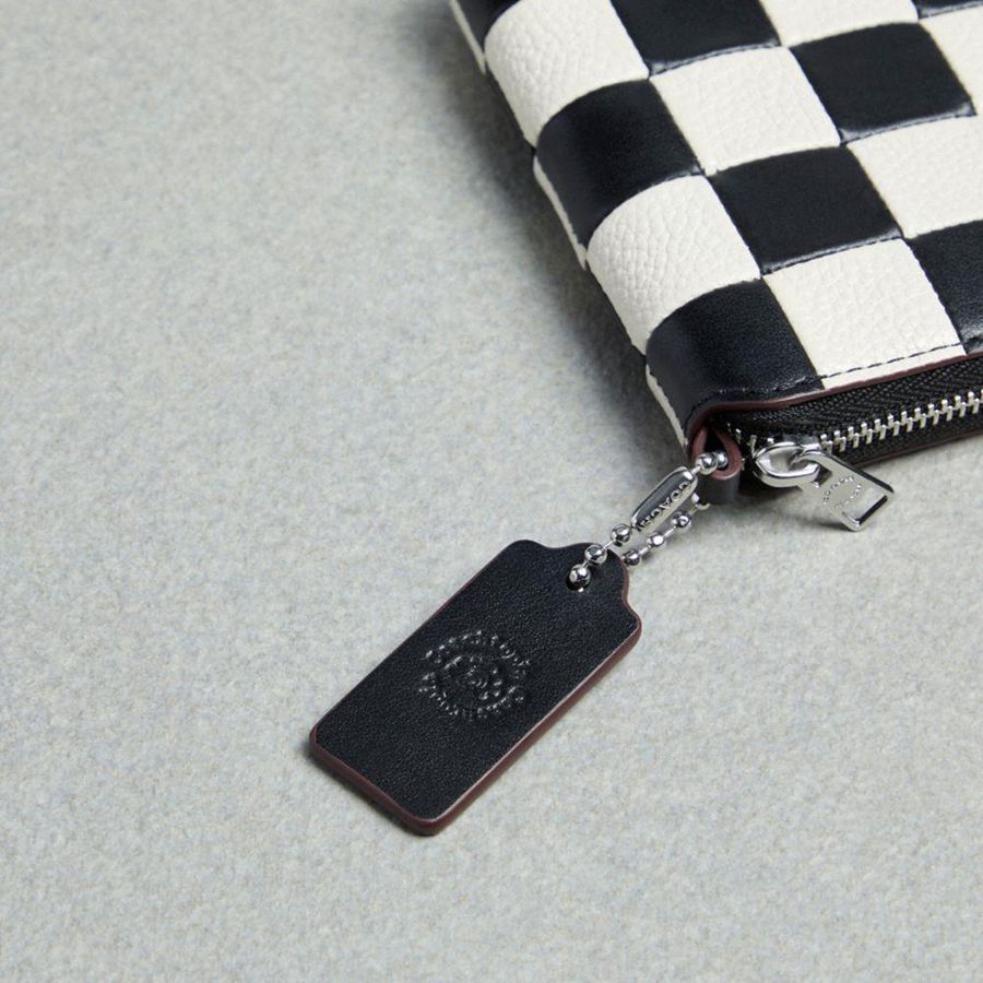 Carteira COACH Zip Around In Checkerboard Upcrafted Leather Feminino Pretas | 05483MROK