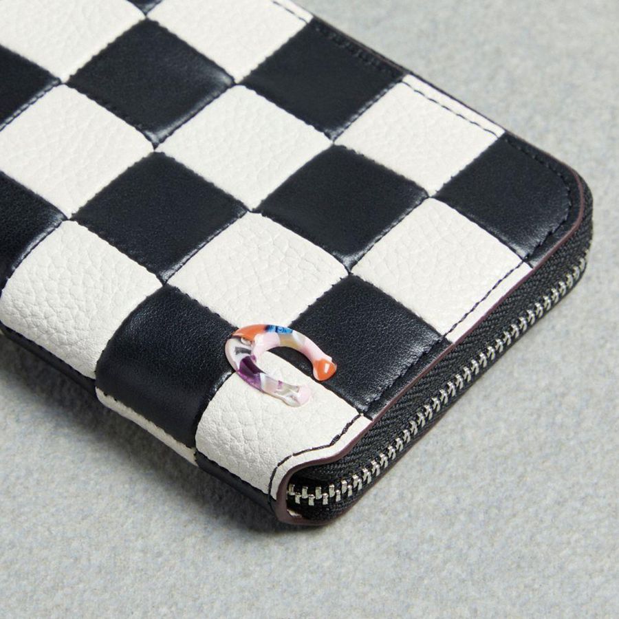 Carteira COACH Zip Around In Checkerboard Upcrafted Leather Feminino Pretas | 05483MROK