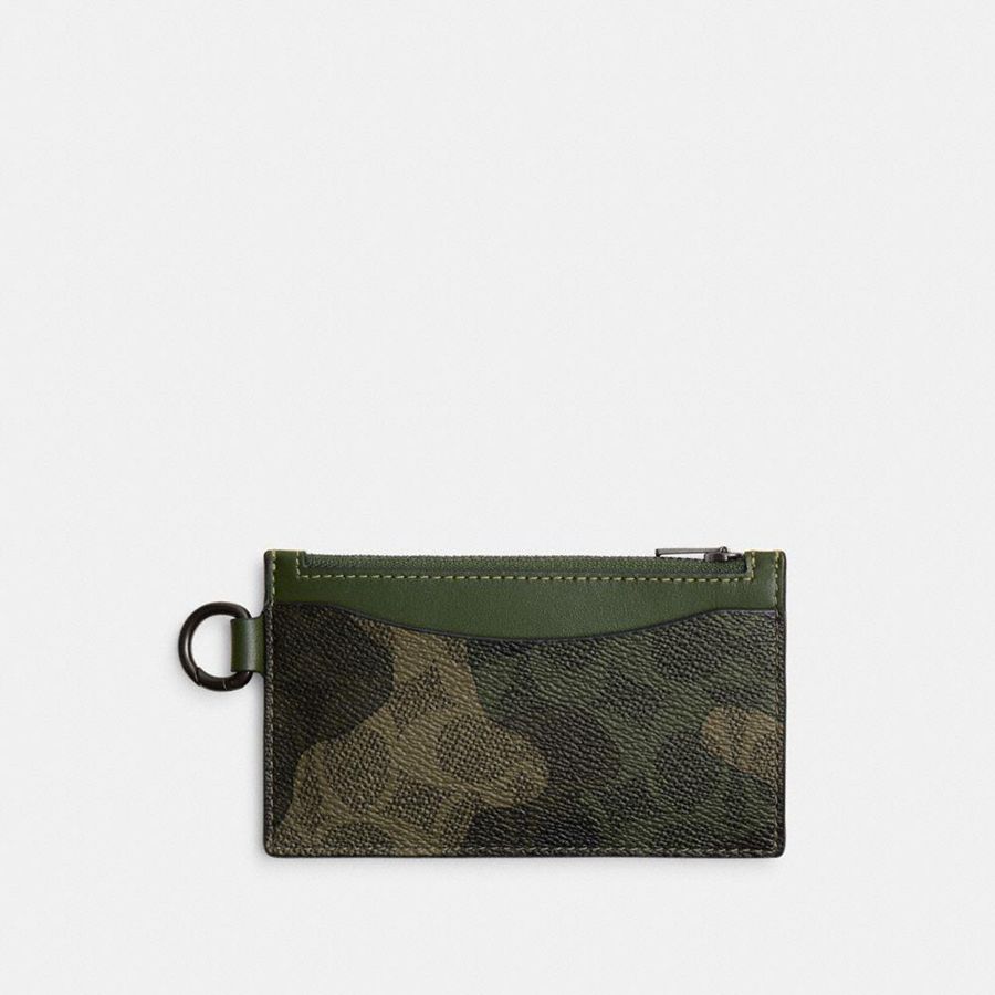 Carteira COACH Zip Card Case In Signature Camo Print Masculino Verdes | 79325QBAS