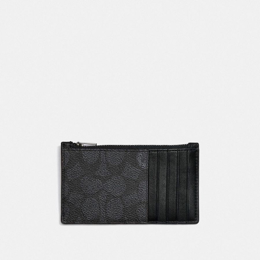 Carteira COACH Zip Card Case In Signature Canvas Masculino Cinzentas | 07564PNBU