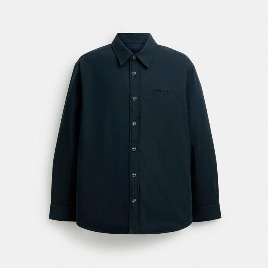 Casaco COACH Button Up Shirt Masculino Azul Marinho | 46589ZNVH