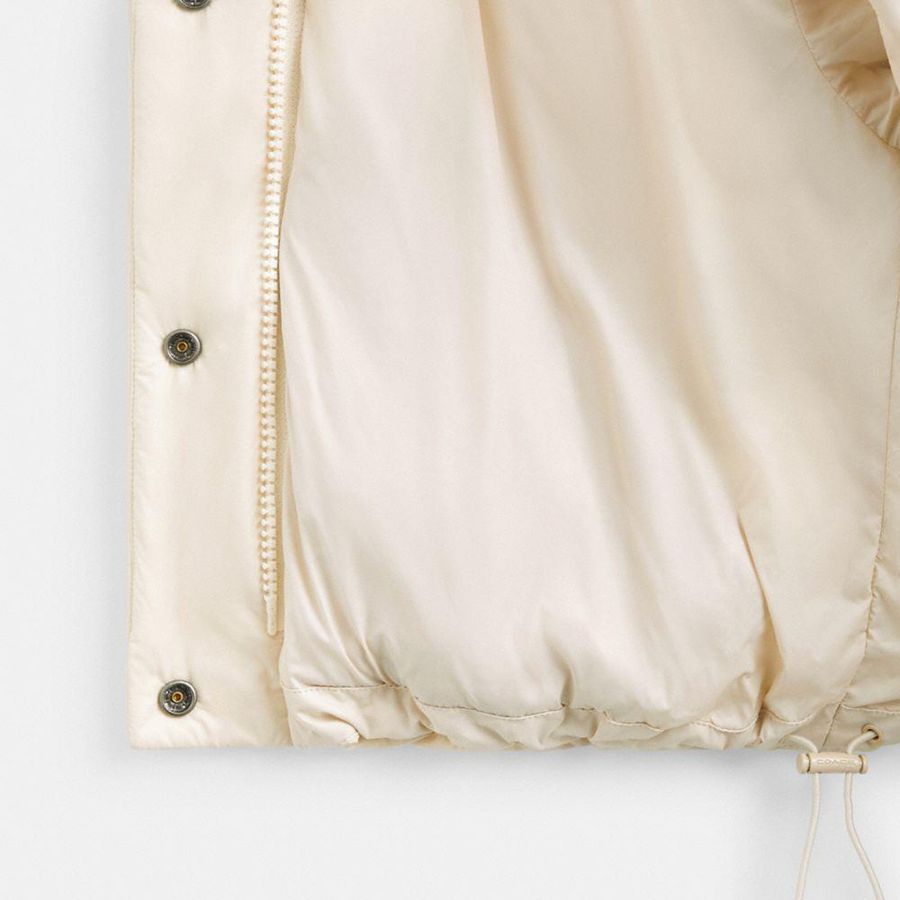 Casaco COACH Cropped Puffer In Recycled Polyamide With Sherpa Collar Feminino Branco | 23185SGFP
