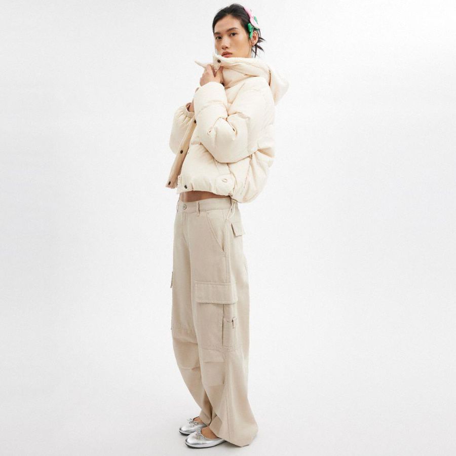 Casaco COACH Cropped Puffer In Recycled Polyamide With Sherpa Collar Feminino Branco | 23185SGFP