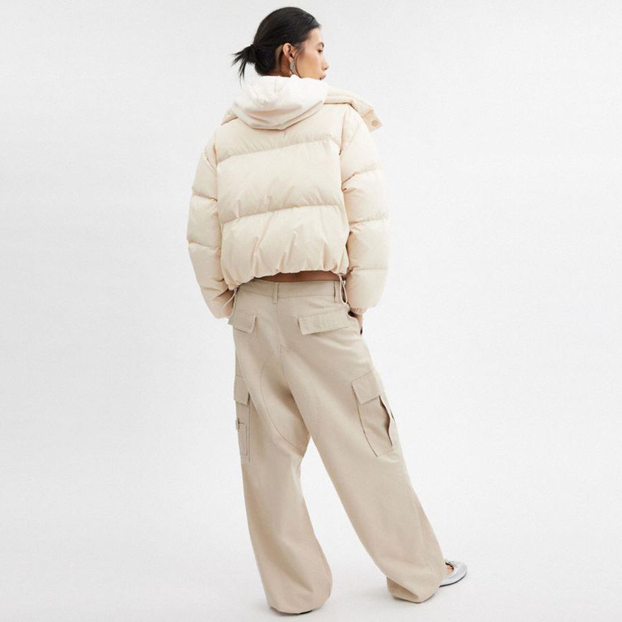 Casaco COACH Cropped Puffer In Recycled Polyamide With Sherpa Collar Feminino Branco | 23185SGFP