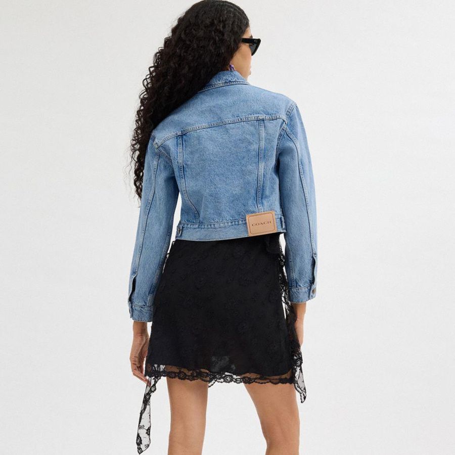 Casaco COACH Denim Crop In Organic Cotton Feminino Azuis | 61805MIYW
