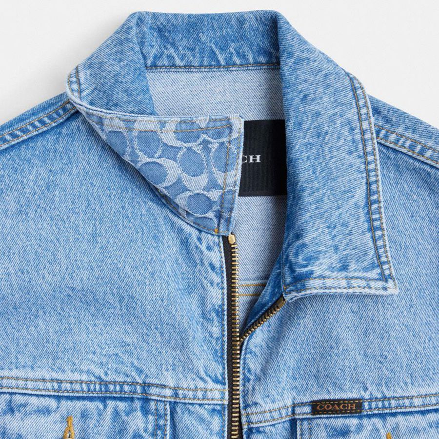 Casaco COACH Denim Crop In Organic Cotton Feminino Azuis | 61805MIYW