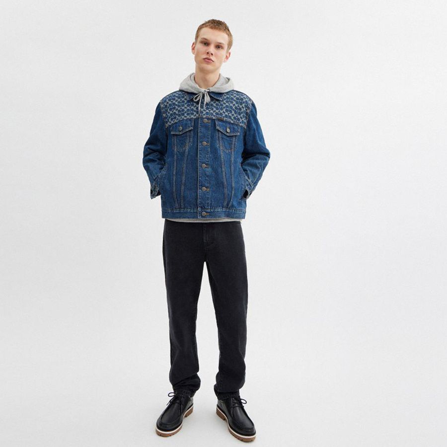 Casaco COACH Denim Trucker Masculino Azuis | 42896BHCQ