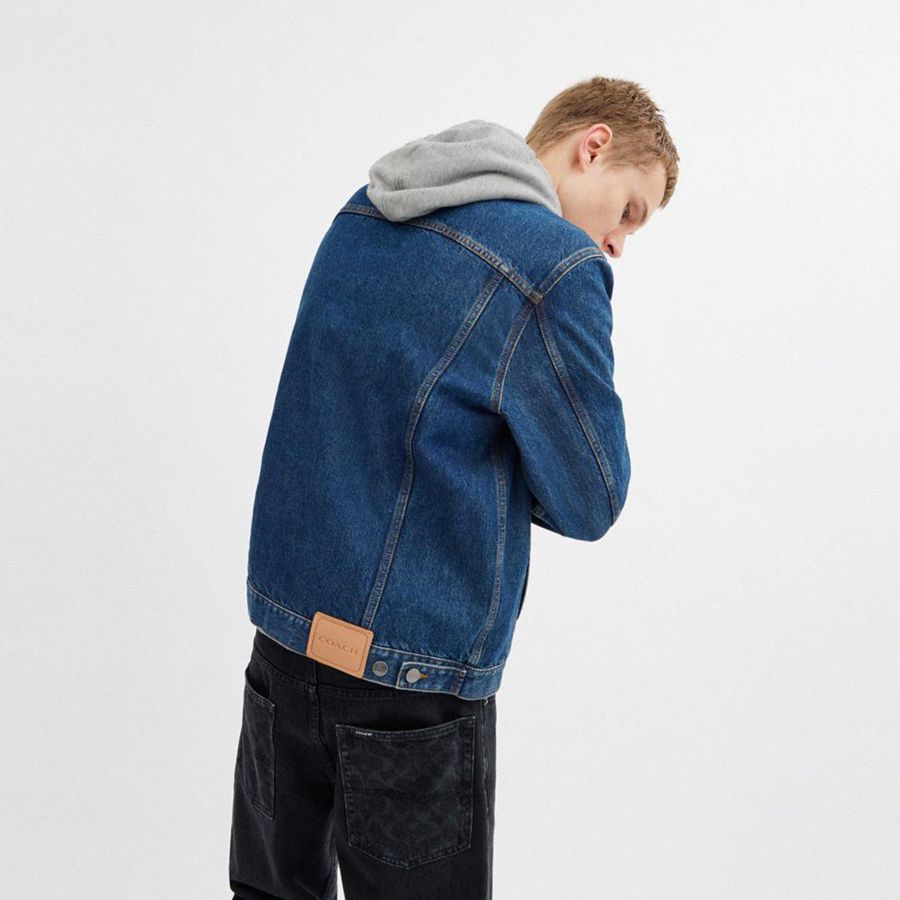Casaco COACH Denim Trucker Masculino Azuis | 42896BHCQ