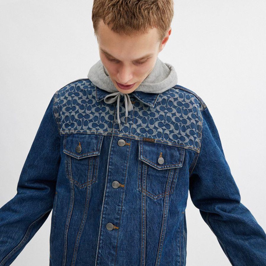 Casaco COACH Denim Trucker Masculino Azuis | 42896BHCQ