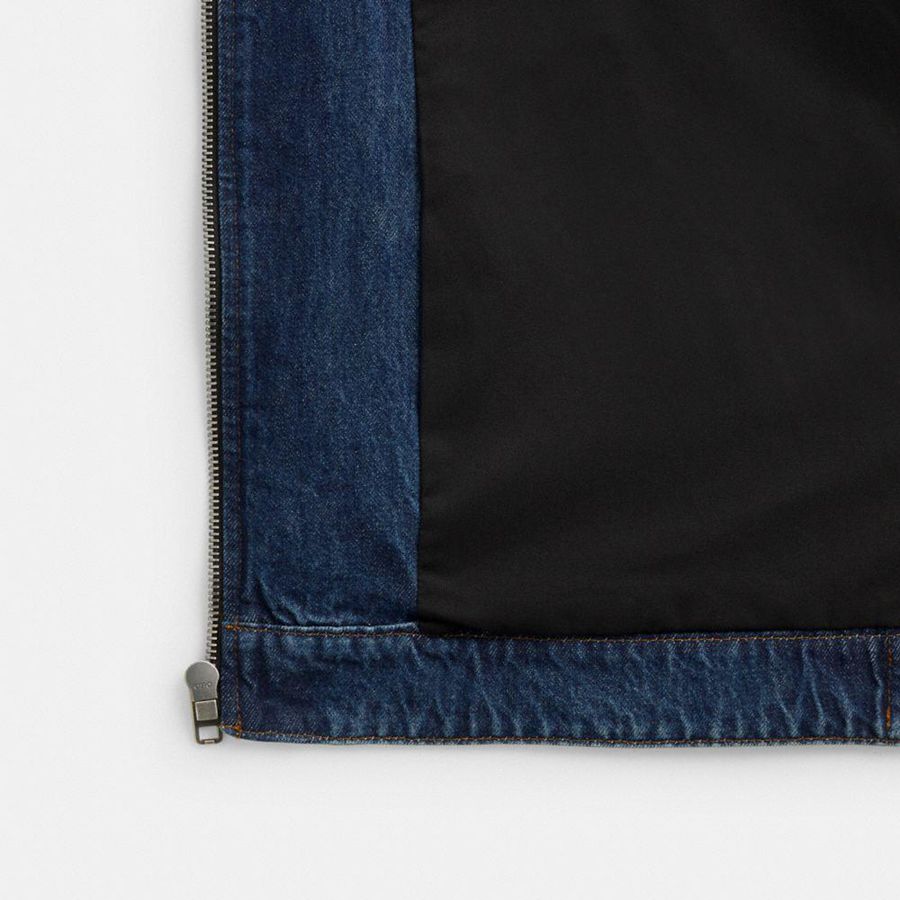 Casaco COACH Denim Zip Front Masculino Azuis | 01963LTSV