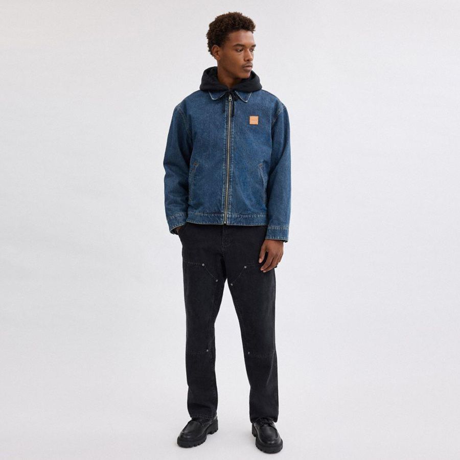 Casaco COACH Denim Zip Front Masculino Azuis | 01963LTSV