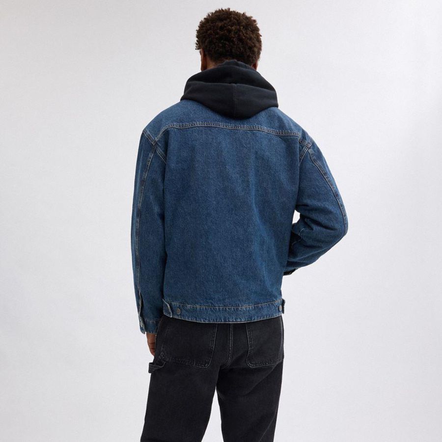 Casaco COACH Denim Zip Front Masculino Azuis | 01963LTSV