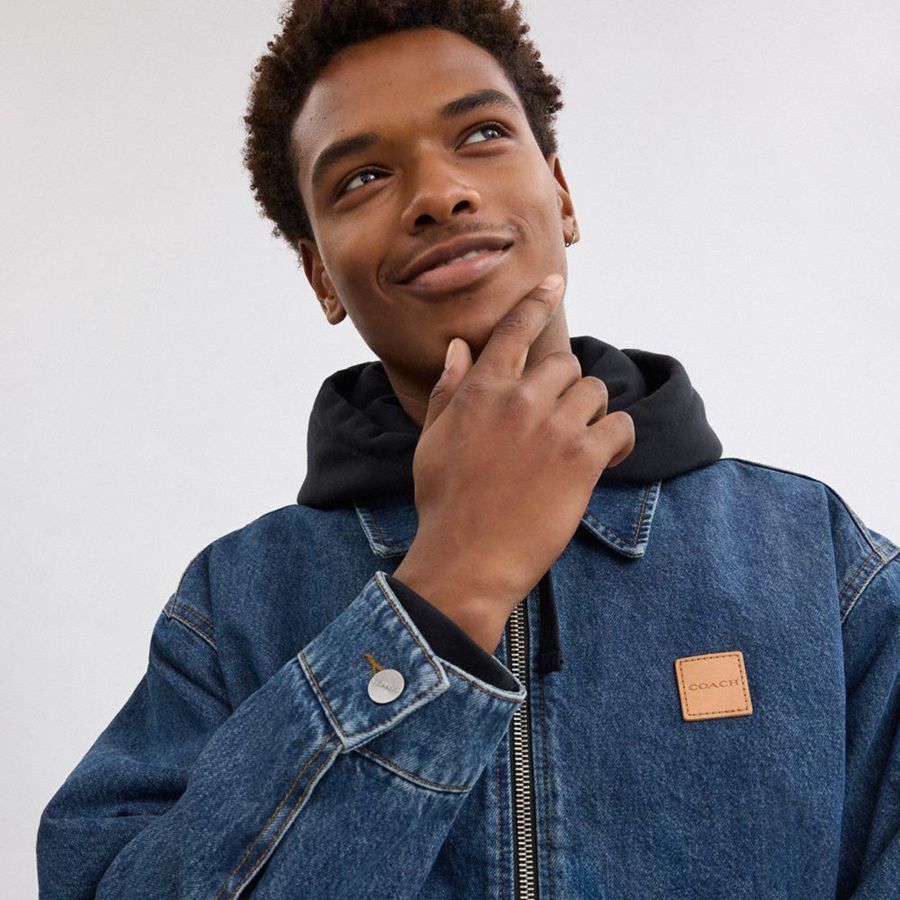 Casaco COACH Denim Zip Front Masculino Azuis | 01963LTSV