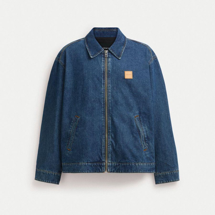 Casaco COACH Denim Zip Front Masculino Azuis | 01963LTSV