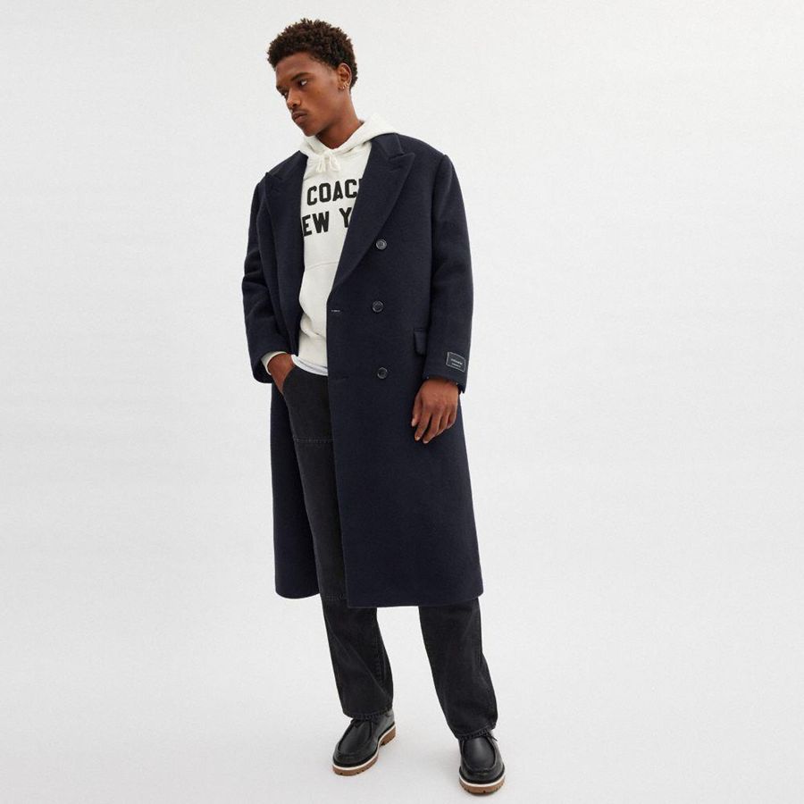Casaco COACH Double Breasted Wool Coat Masculino Azul Marinho | 16493DWKR
