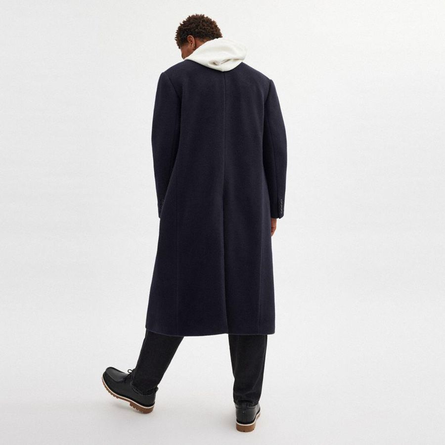 Casaco COACH Double Breasted Wool Coat Masculino Azul Marinho | 16493DWKR