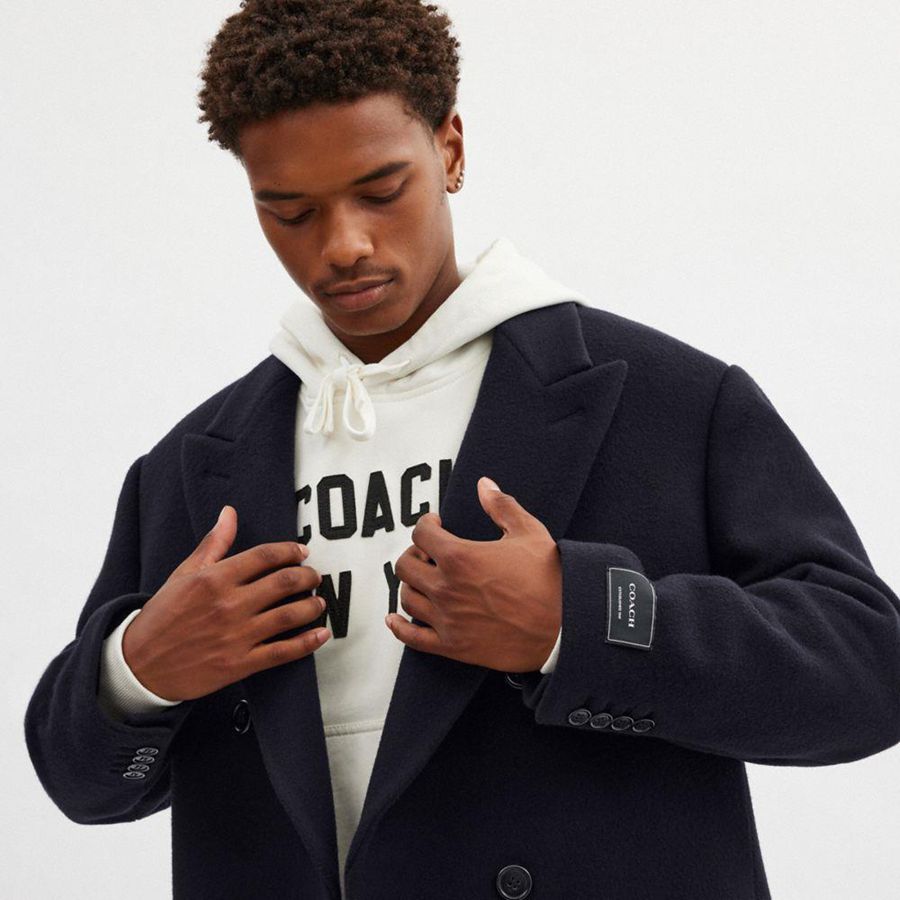 Casaco COACH Double Breasted Wool Coat Masculino Azul Marinho | 16493DWKR