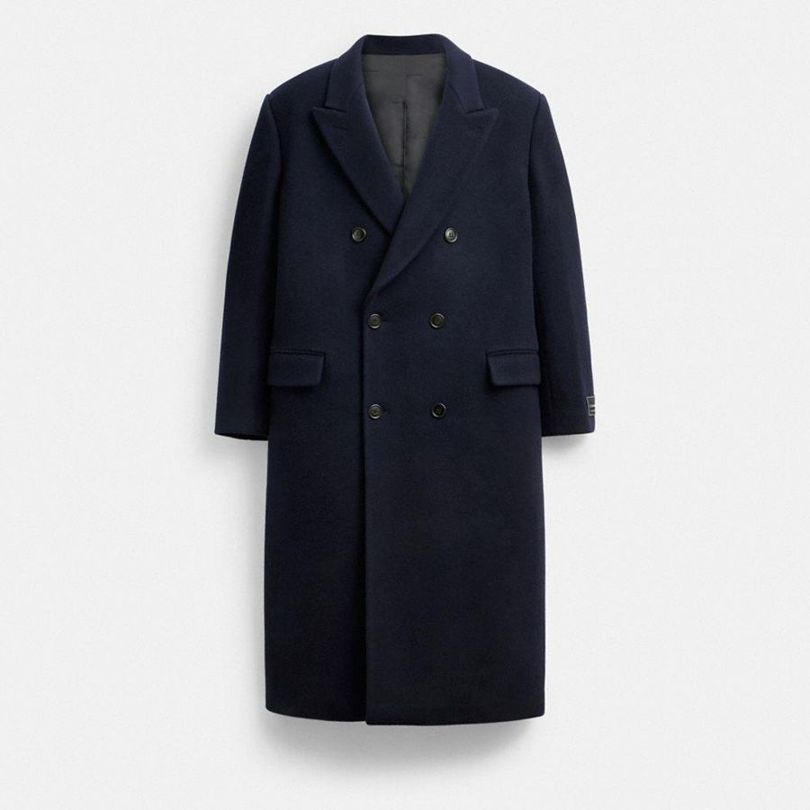 Casaco COACH Double Breasted Wool Coat Masculino Azul Marinho | 16493DWKR