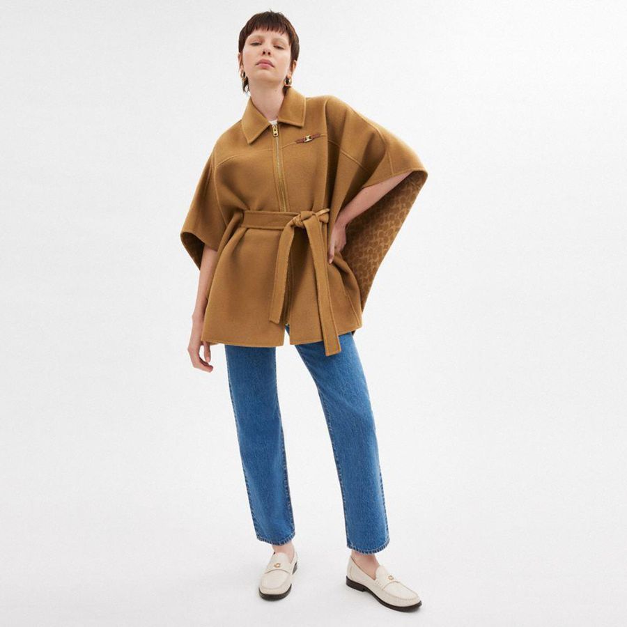 Casaco COACH Double Face Wool Cape Feminino Marrom | 28741PWFO