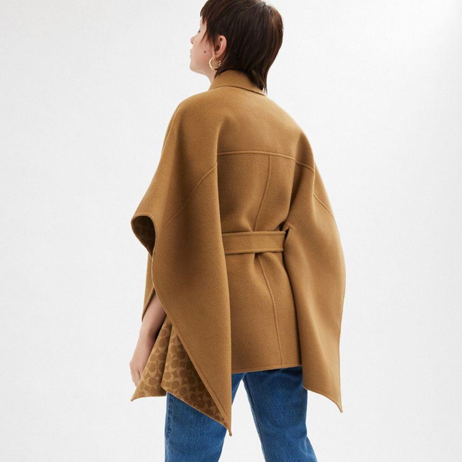 Casaco COACH Double Face Wool Cape Feminino Marrom | 28741PWFO