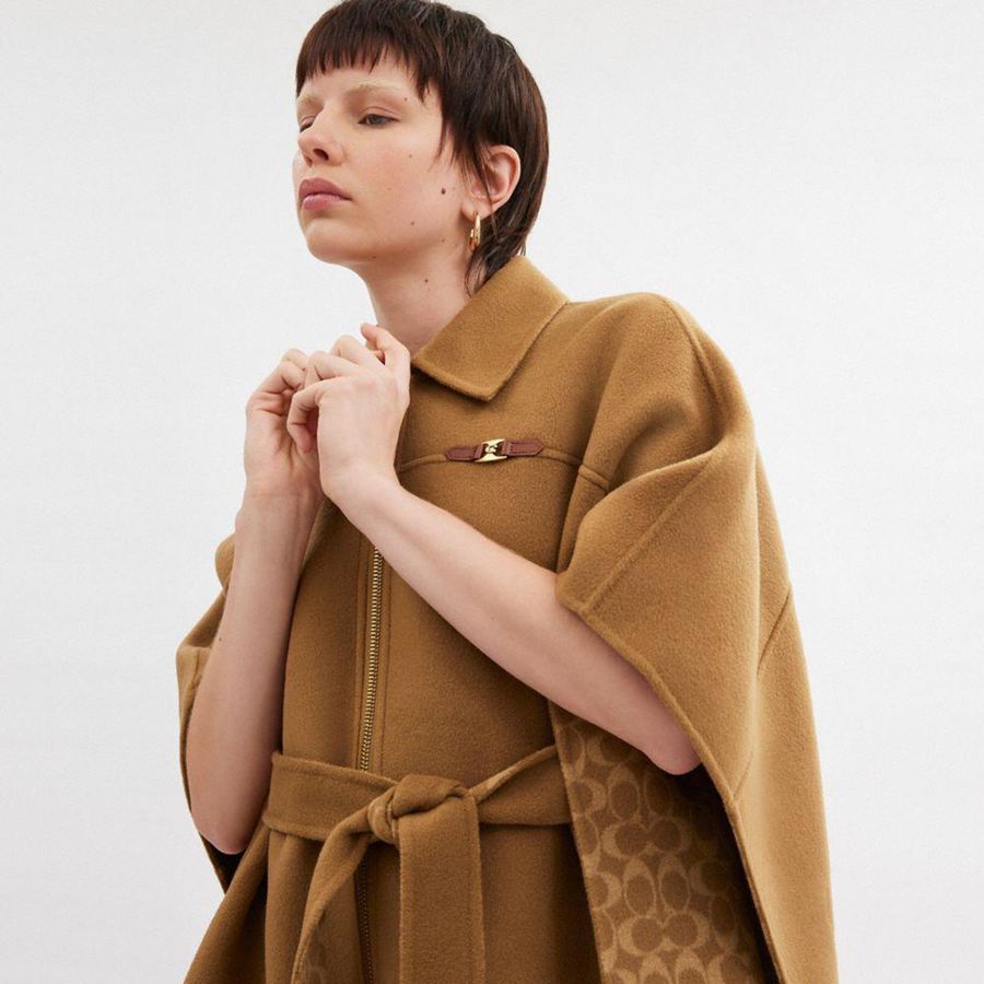 Casaco COACH Double Face Wool Cape Feminino Marrom | 28741PWFO
