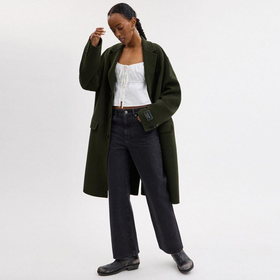Casaco COACH Double Faced Wool Coat Masculino Verdes | 89013CLUT