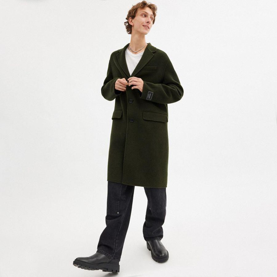 Casaco COACH Double Faced Wool Coat Masculino Verdes | 89013CLUT