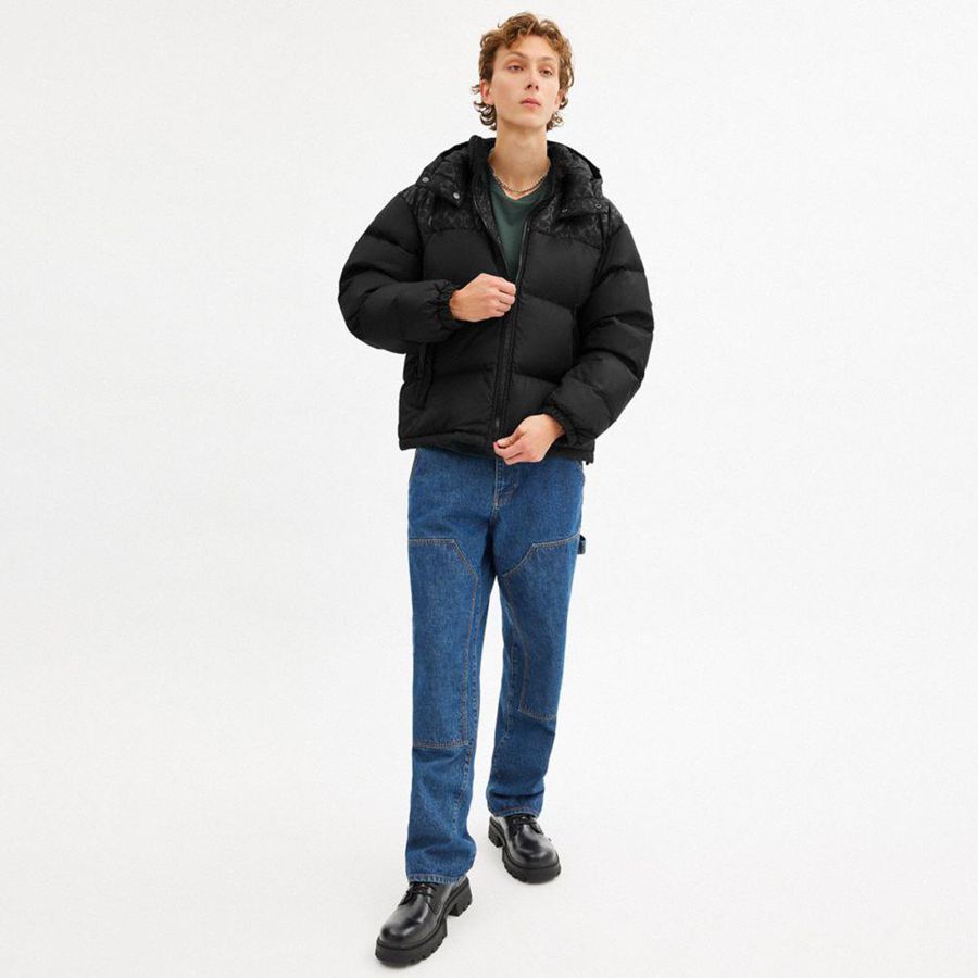 Casaco COACH Down Puffer In Recycled Polyester Masculino Pretas | 13570RYXB