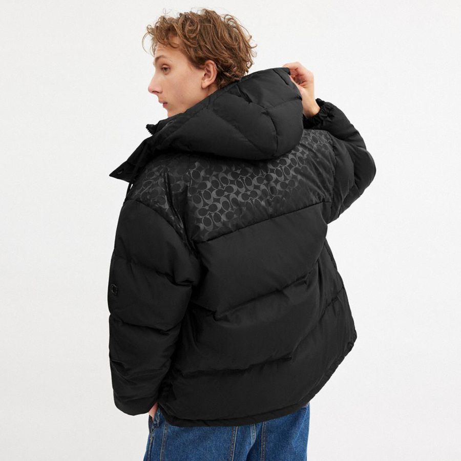 Casaco COACH Down Puffer In Recycled Polyester Masculino Pretas | 13570RYXB