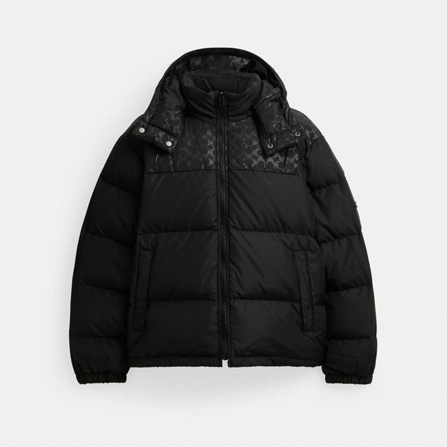 Casaco COACH Down Puffer In Recycled Polyester Masculino Pretas | 13570RYXB