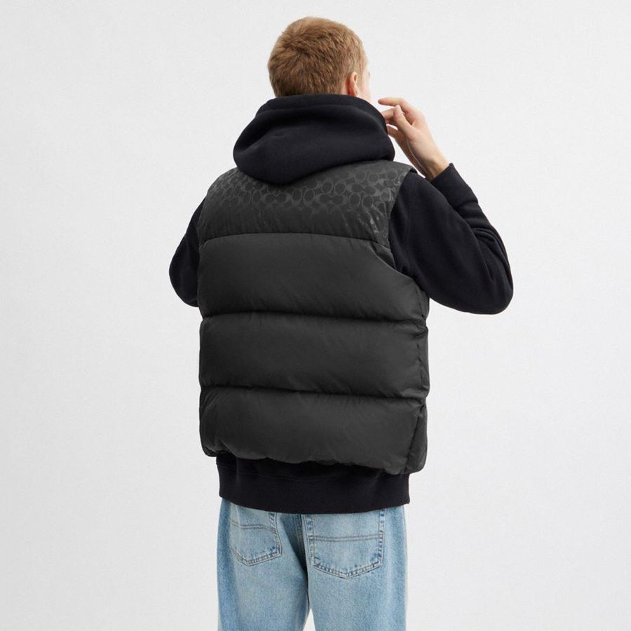 Casaco COACH Down Puffer Vest In Recycled Polyester Masculino Pretas | 19483JBPH