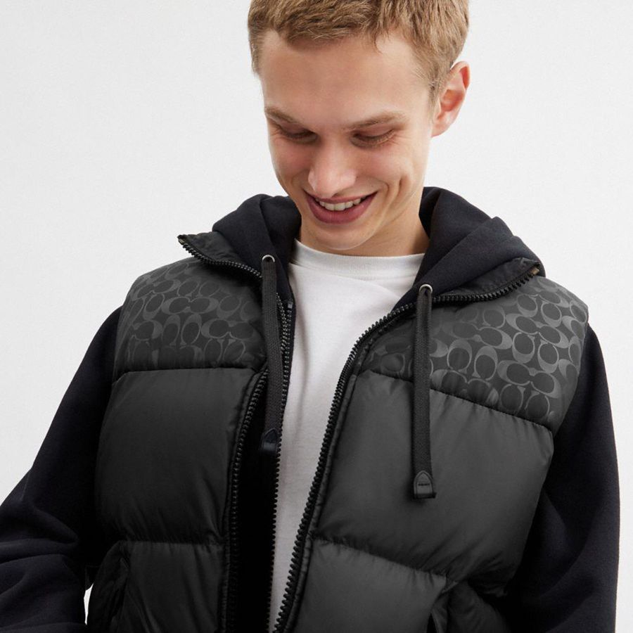 Casaco COACH Down Puffer Vest In Recycled Polyester Masculino Pretas | 19483JBPH