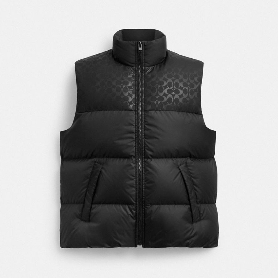 Casaco COACH Down Puffer Vest In Recycled Polyester Masculino Pretas | 19483JBPH
