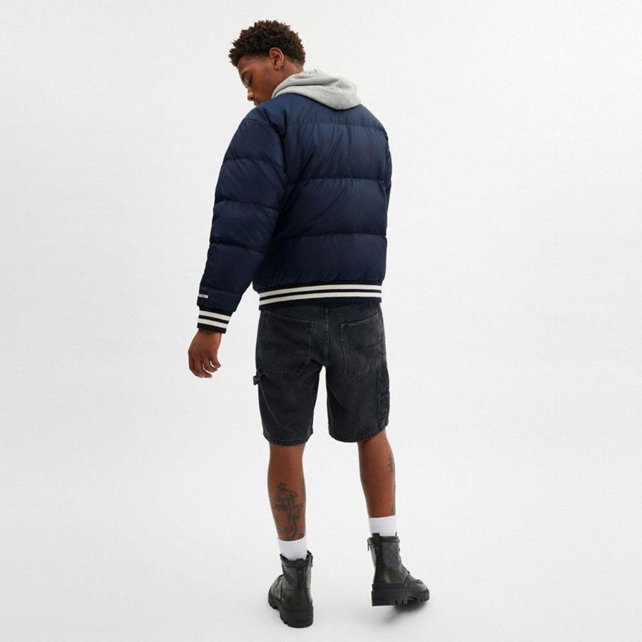 Casaco COACH Down Varsity In Recycled Polyester Masculino Azul Marinho | 30195LCWA
