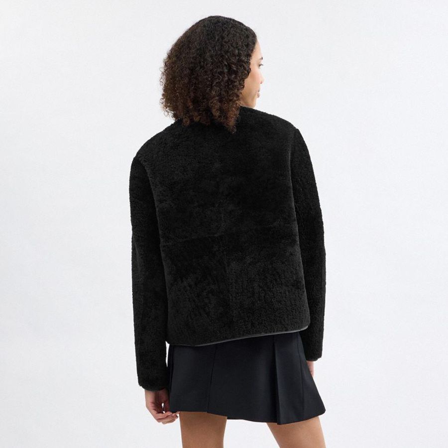 Casaco COACH Fluffy Shearling Feminino Pretas | 50679YSID