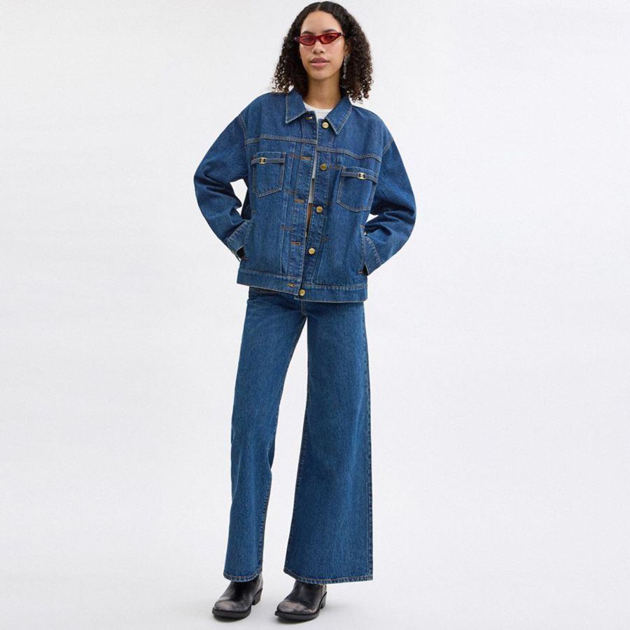 Casaco COACH Heritage C Denim Trucker Feminino Azuis | 14523AUDO