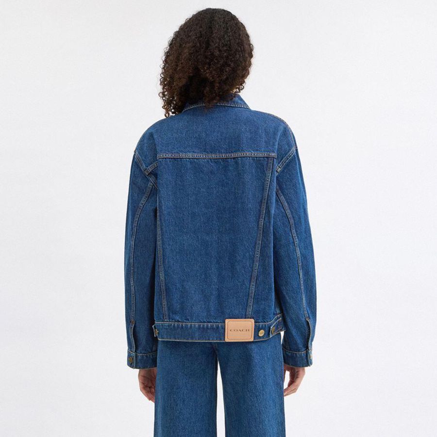 Casaco COACH Heritage C Denim Trucker Feminino Azuis | 14523AUDO