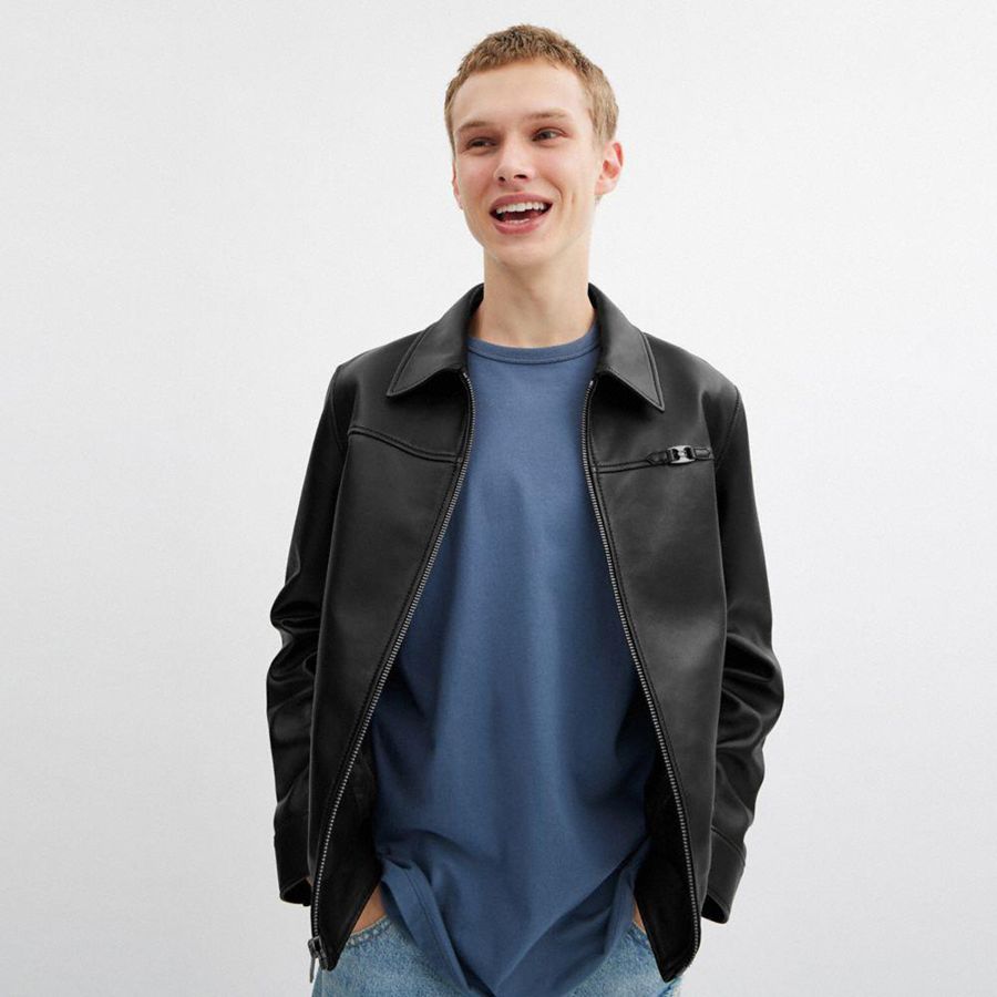 Casaco COACH Heritage C Lightweight Leather Masculino Pretas | 12635VOHJ