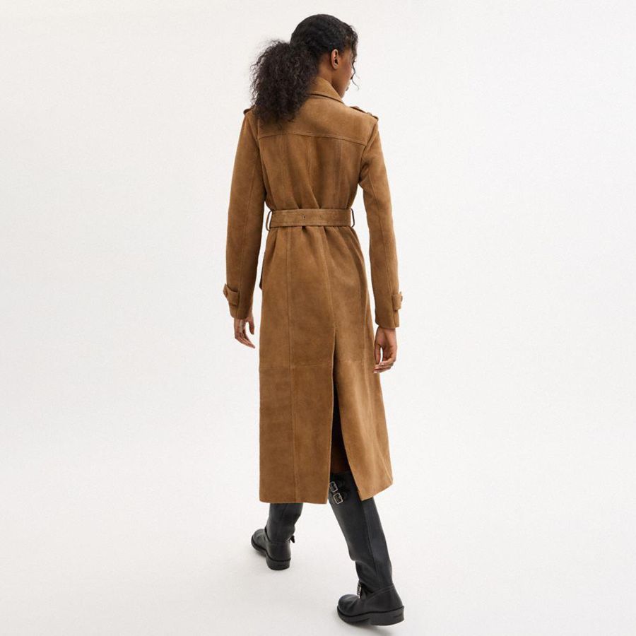 Casaco COACH Heritage C Plaque Suede Trench Feminino Marrom | 10582QTDU