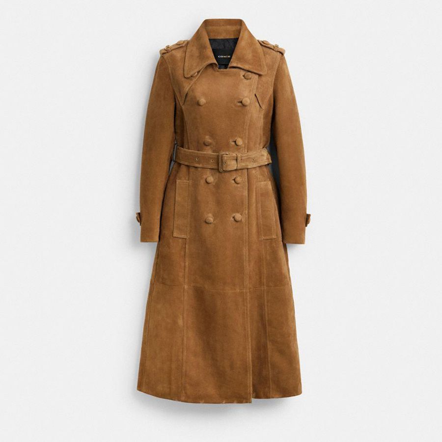 Casaco COACH Heritage C Plaque Suede Trench Feminino Marrom | 10582QTDU