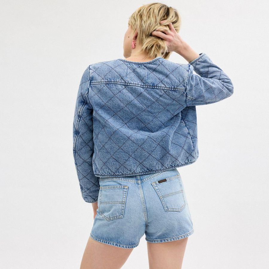 Casaco COACH Heritage C Quilted Denim In Organic Cotton Feminino Azuis | 19036KJZH