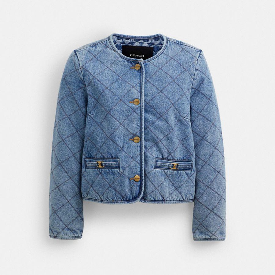 Casaco COACH Heritage C Quilted Denim In Organic Cotton Feminino Azuis | 19036KJZH