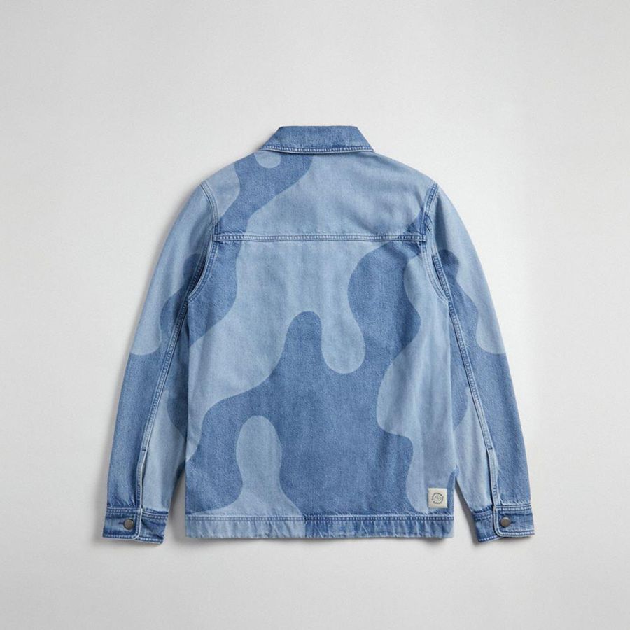 Casaco COACH Jean In Wavy Wash Masculino Azuis | 03758FJMA