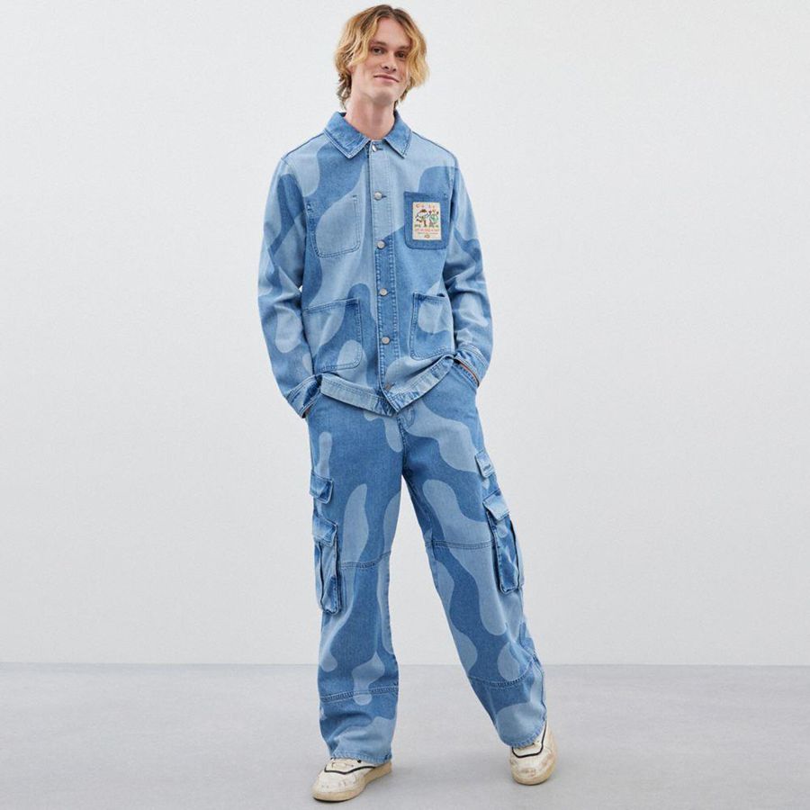 Casaco COACH Jean In Wavy Wash Masculino Azuis | 03758FJMA